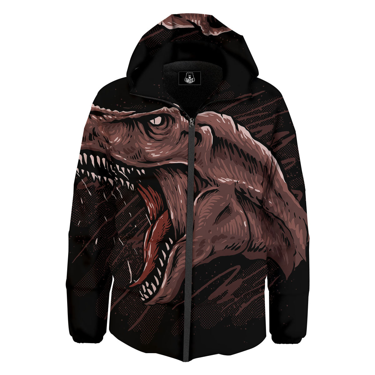 Tyrannosaurus Rex Head Print Down Jacket-grizzshop