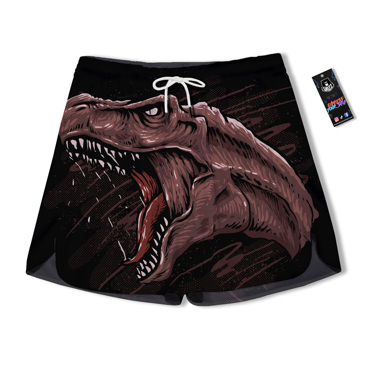 Tyrannosaurus Rex Head Print Men's Running Shorts-grizzshop
