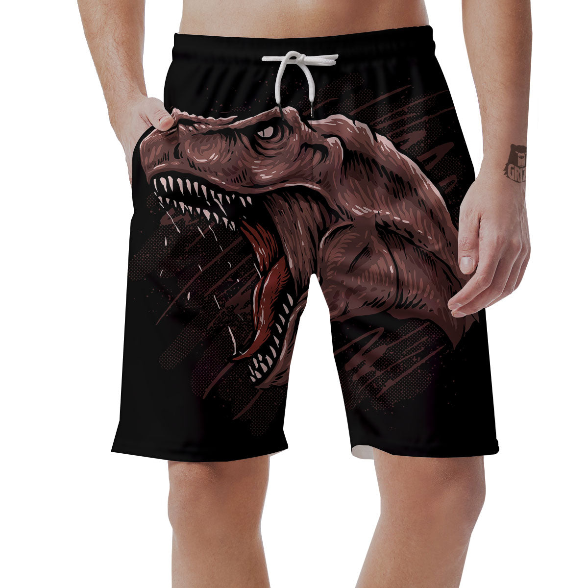 Tyrannosaurus Rex Head Print Men's Shorts-grizzshop