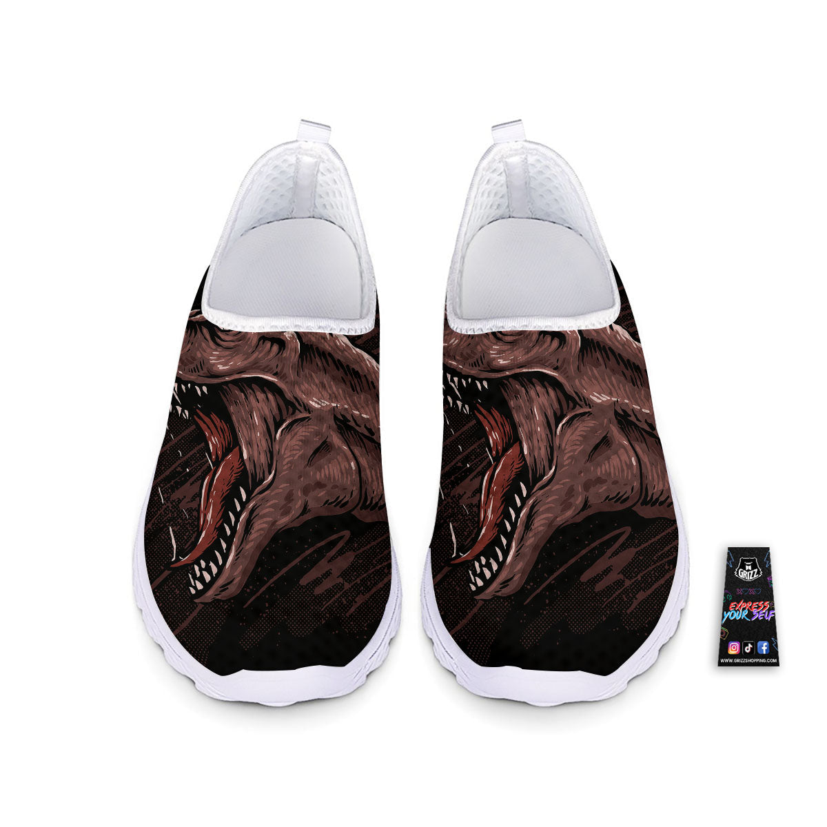 Tyrannosaurus Rex Head Print Nurse Shoes-grizzshop