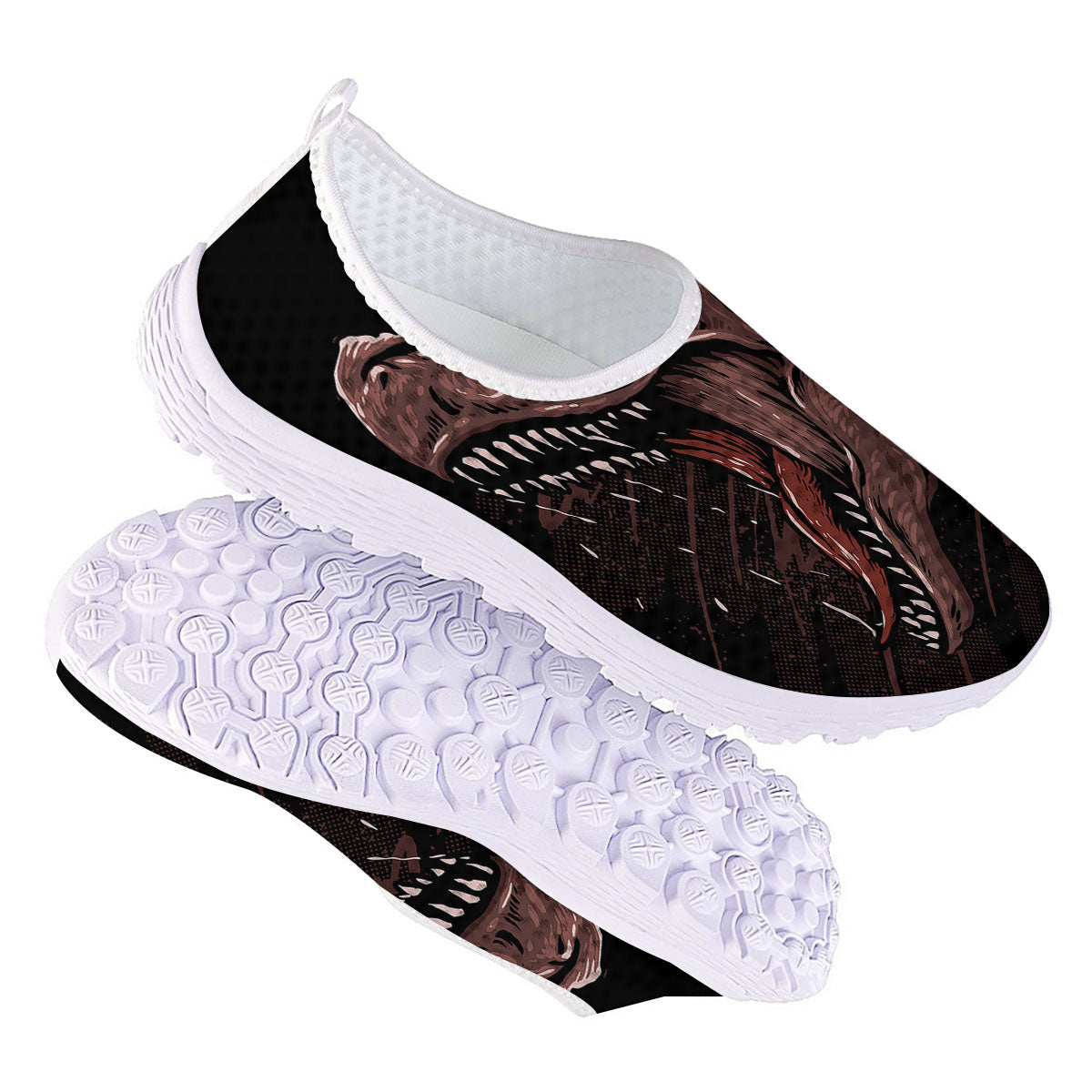 Tyrannosaurus Rex Head Print Nurse Shoes-grizzshop
