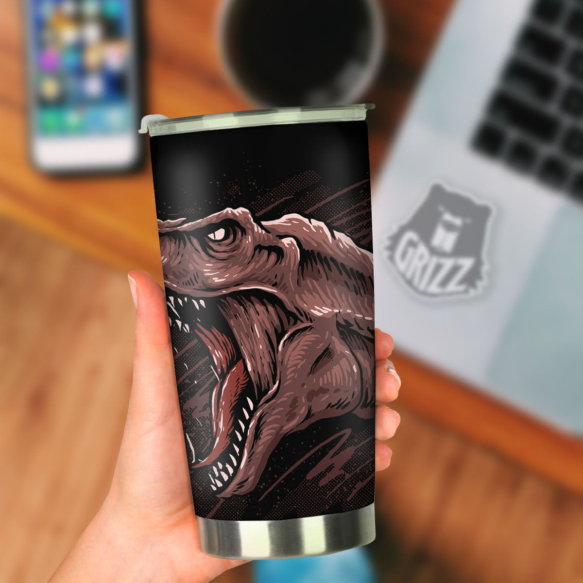 Tyrannosaurus Rex Head Print Tumbler-grizzshop