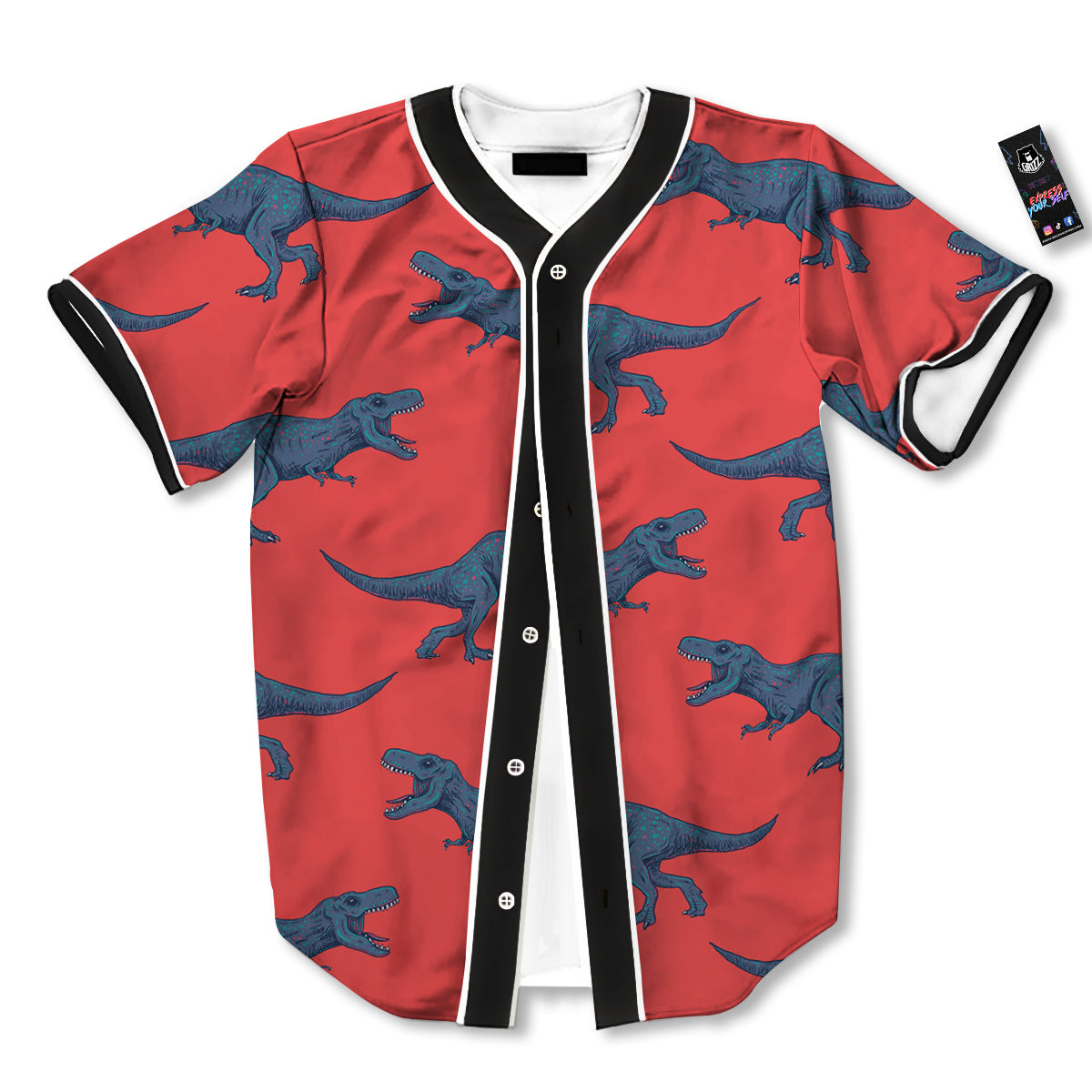 Tyrannosaurus Rex Print Pattern Baseball Jersey-grizzshop