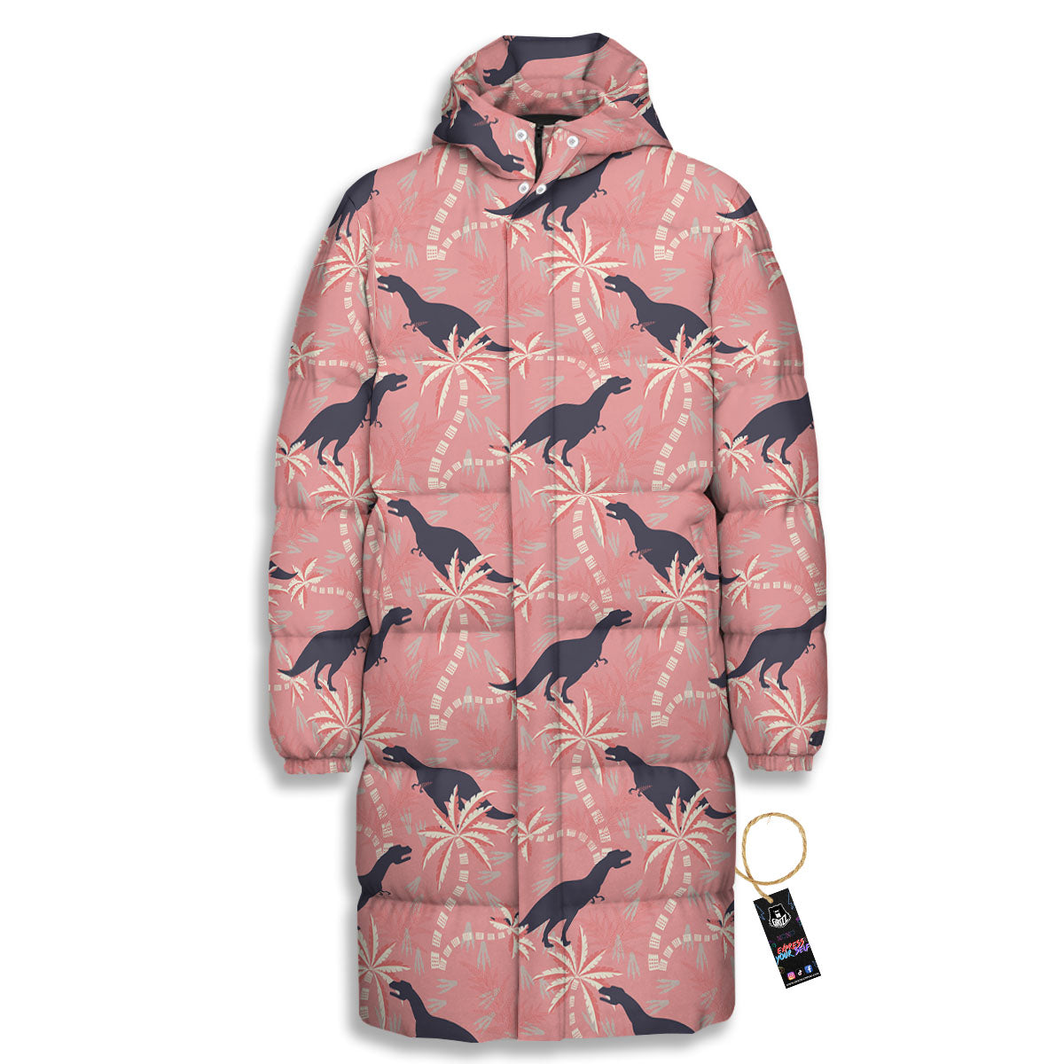 Tyrannosaurus Fossil Print Pattern Long Down Jacket