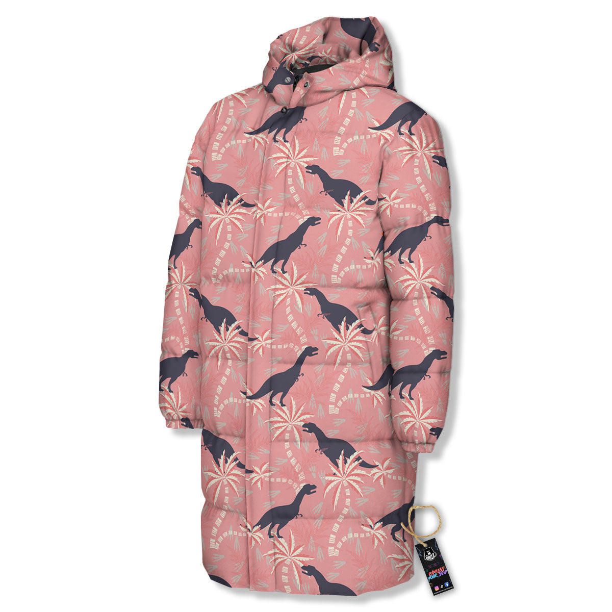 Tyrannosaurus Fossil Print Pattern Long Down Jacket
