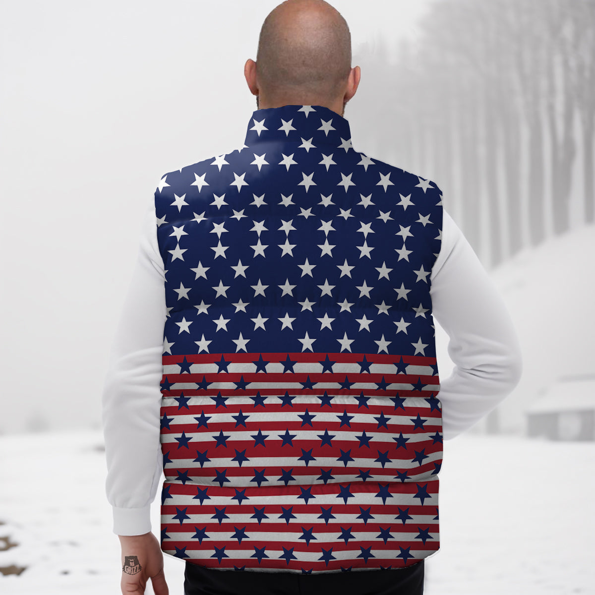 U S A Blue And White Star Print Pattern Down Vest