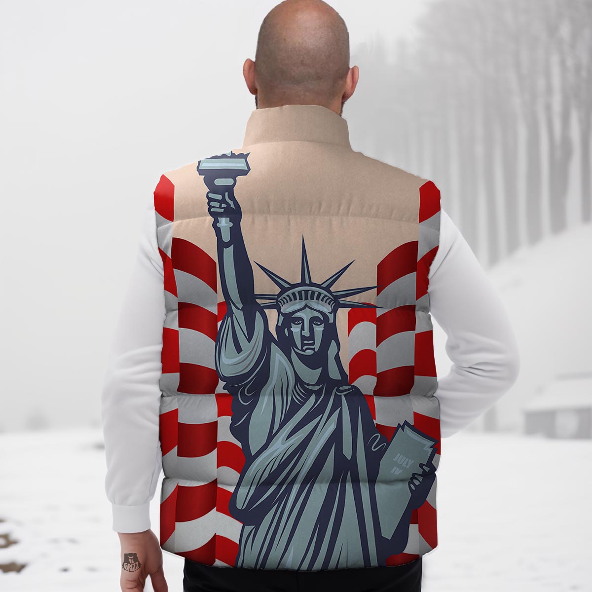 U S A Flag Statue of Liberty Print Down Vest