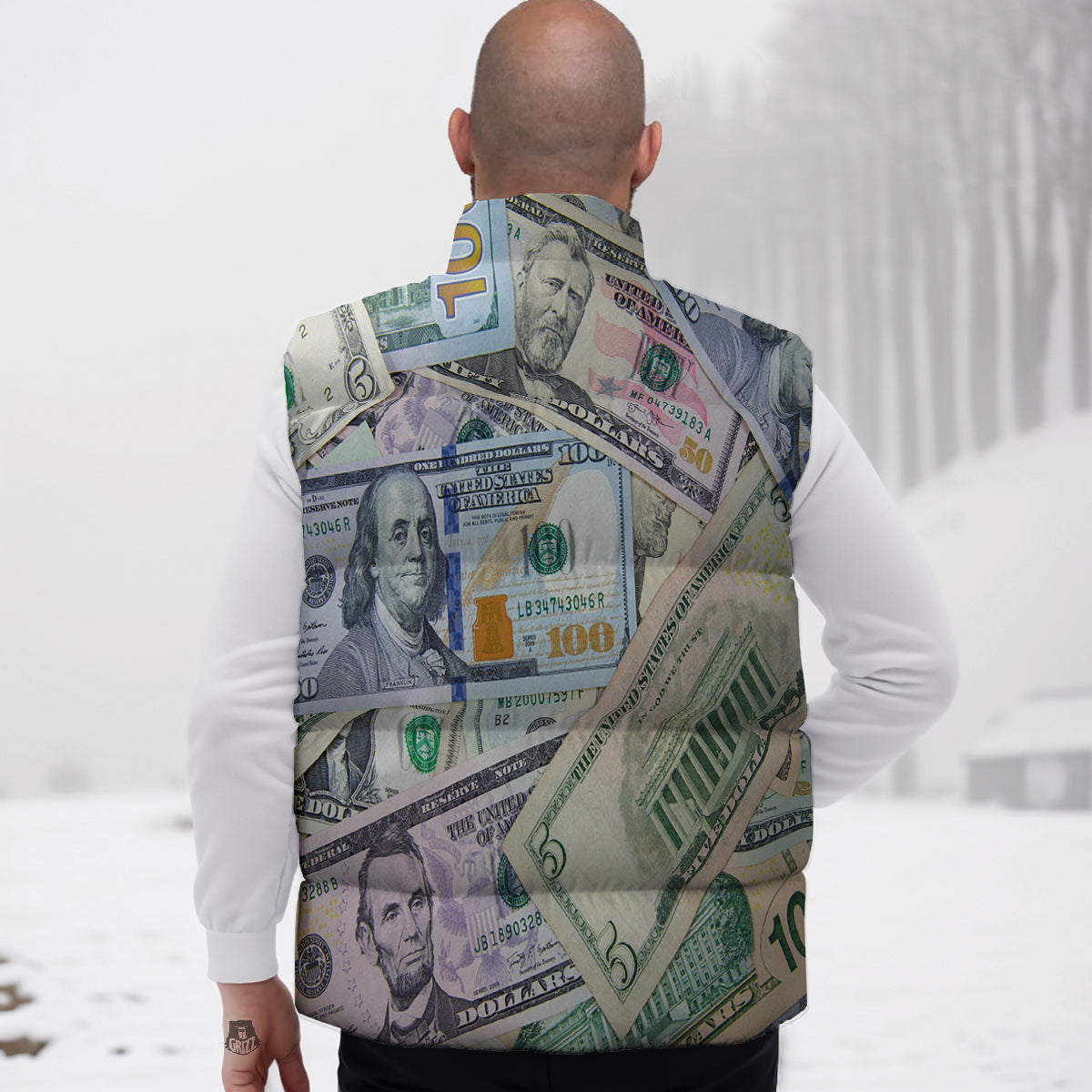 U S Dollar Print Down Vest