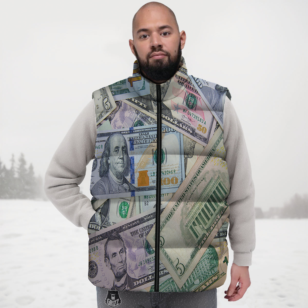 U S Dollar Print Down Vest