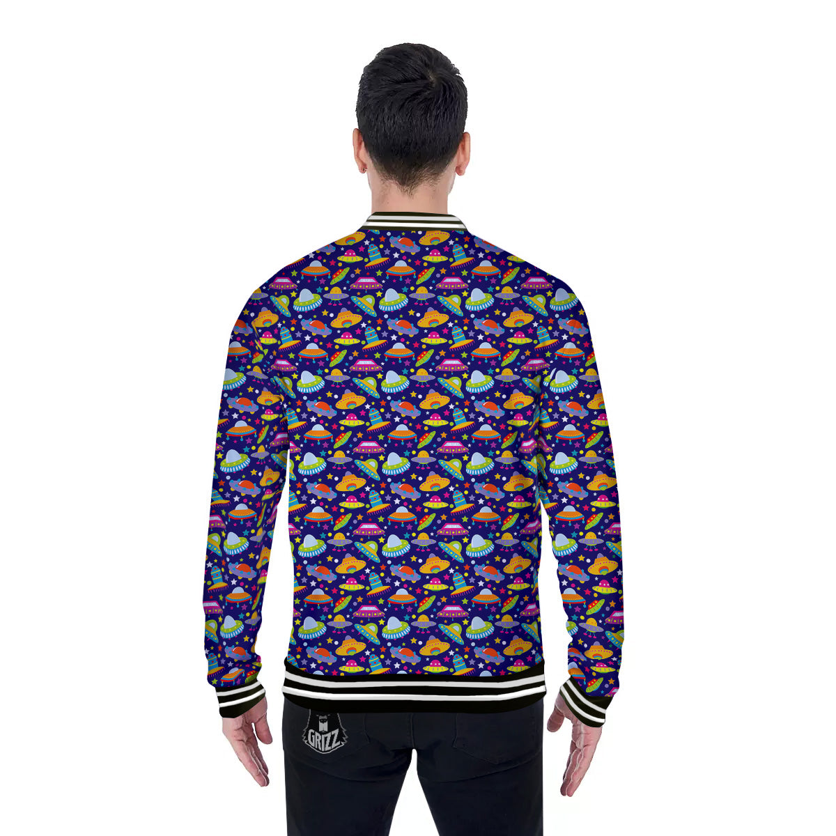 UFO Colorful Print Pattern Baseball Jacket-grizzshop