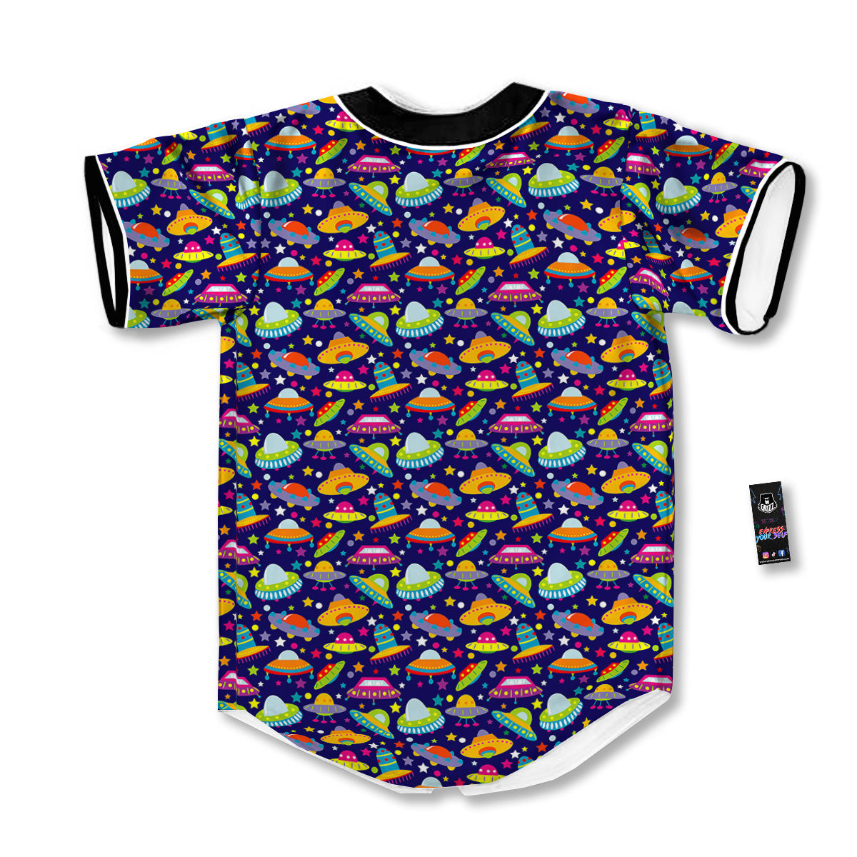UFO Colorful Print Pattern Baseball Jersey-grizzshop