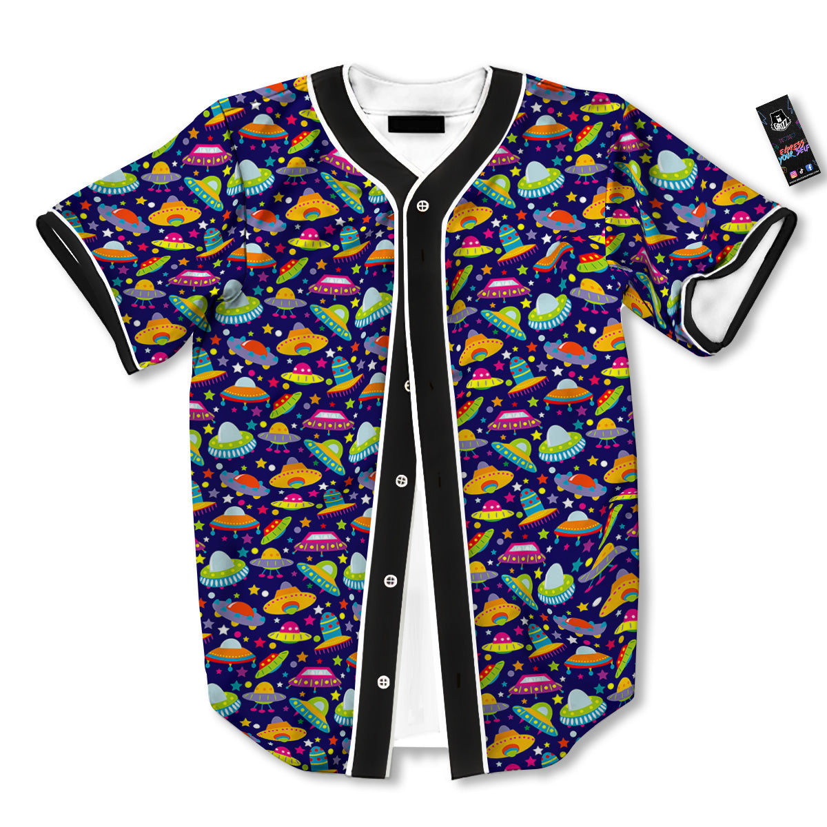 UFO Colorful Print Pattern Baseball Jersey-grizzshop