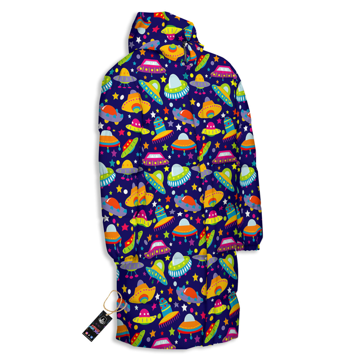 UFO Colorful Print Pattern Long Down Jacket-grizzshop