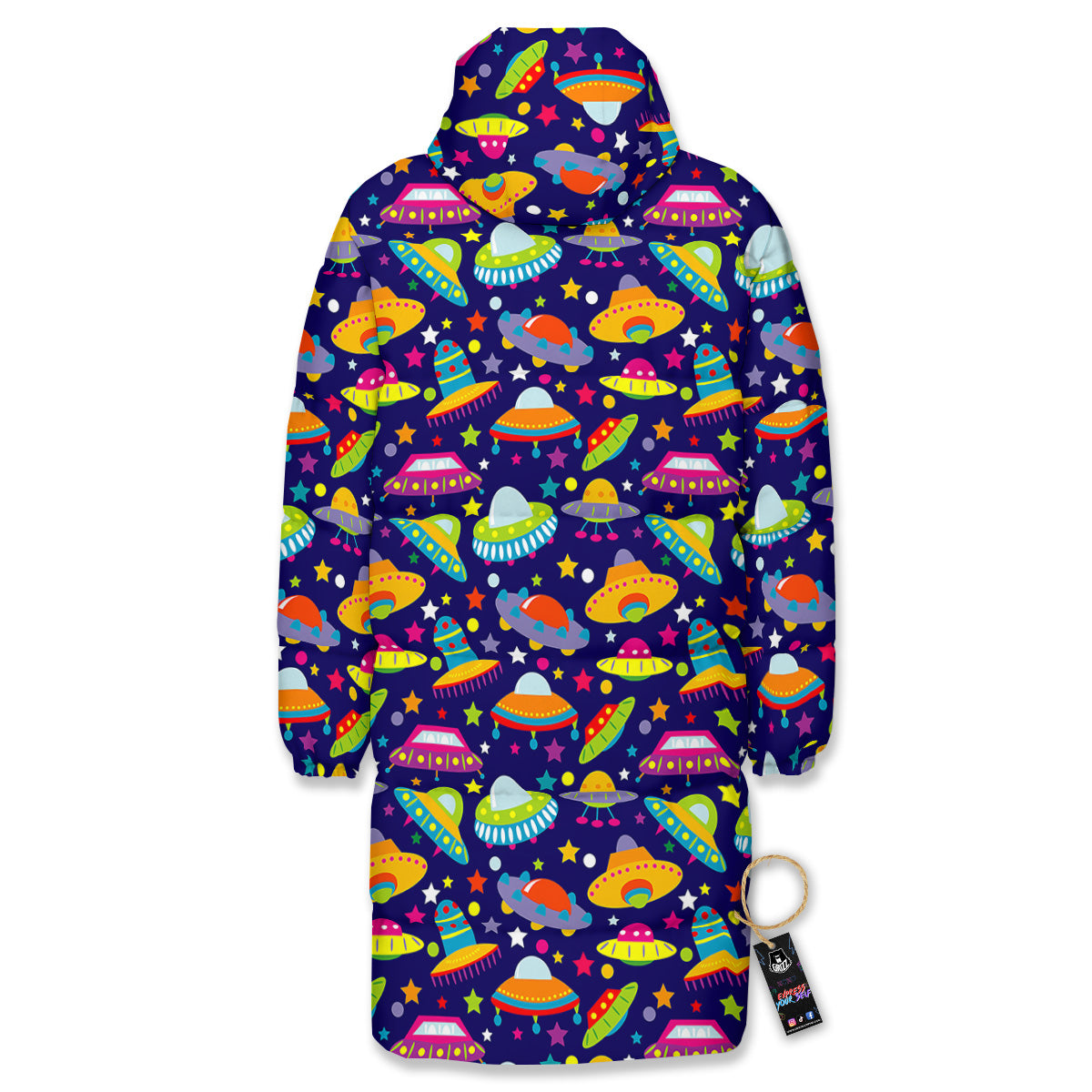 UFO Colorful Print Pattern Long Down Jacket-grizzshop