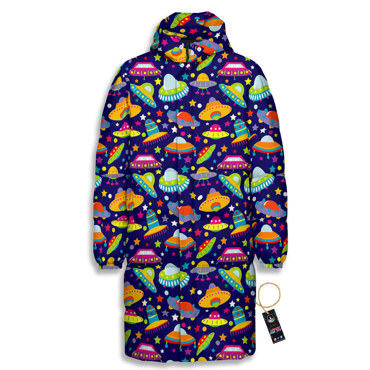 UFO Colorful Print Pattern Long Down Jacket-grizzshop
