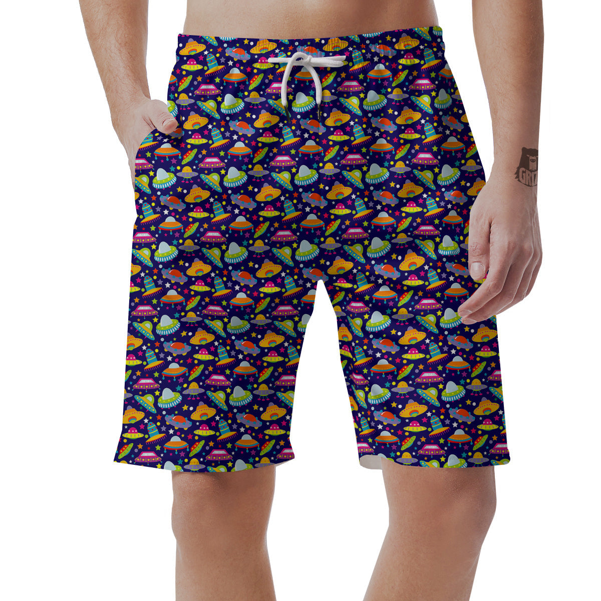 UFO Colorful Print Pattern Men's Shorts-grizzshop