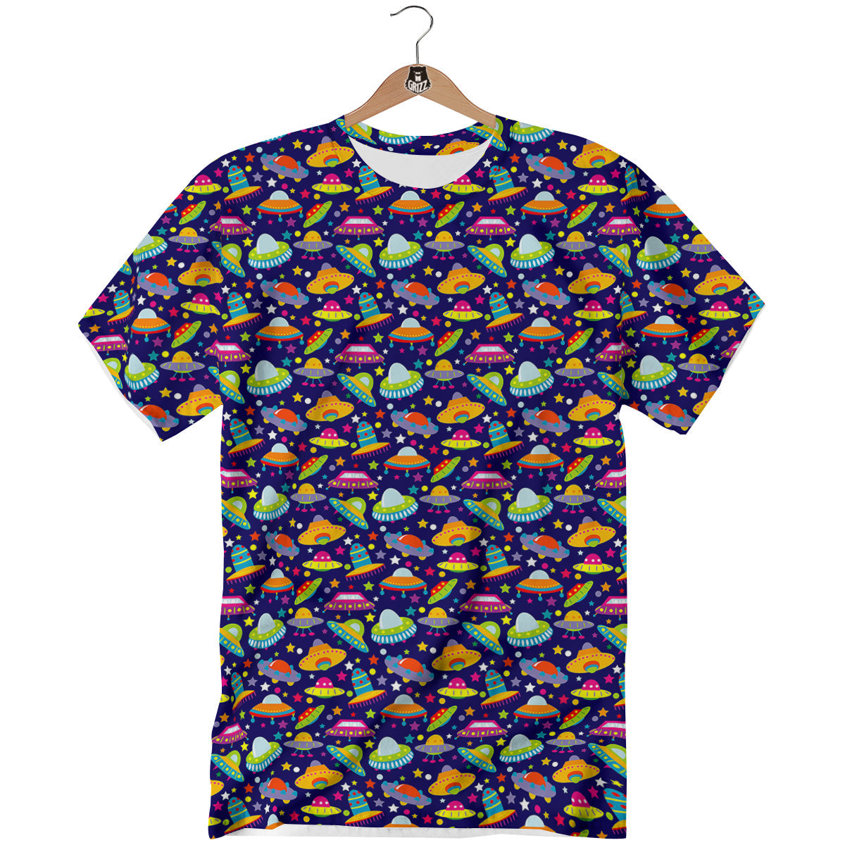 UFO Colorful Print Pattern T-Shirt-grizzshop