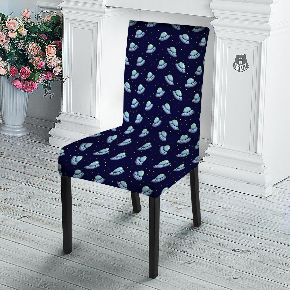 UFO Galaxy Print Pattern Dining Chair Slipcover-grizzshop