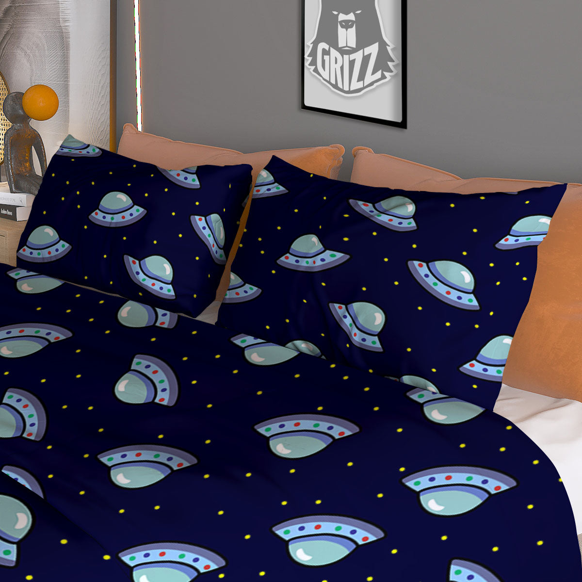 UFO Galaxy Print Pattern Duvet Cover Bedding Set