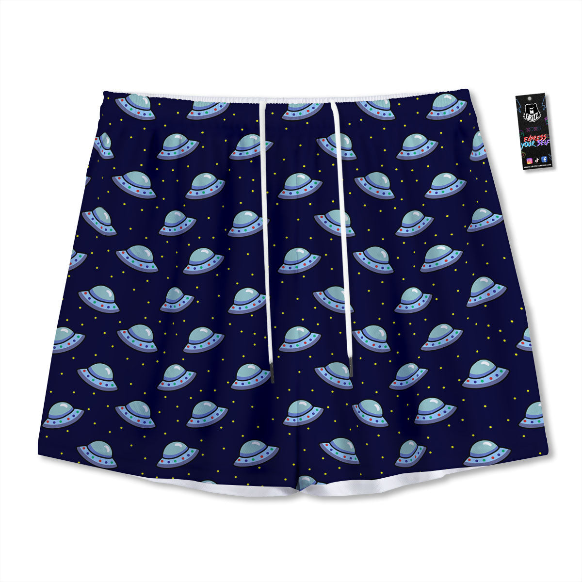 UFO Galaxy Print Pattern Mesh Shorts