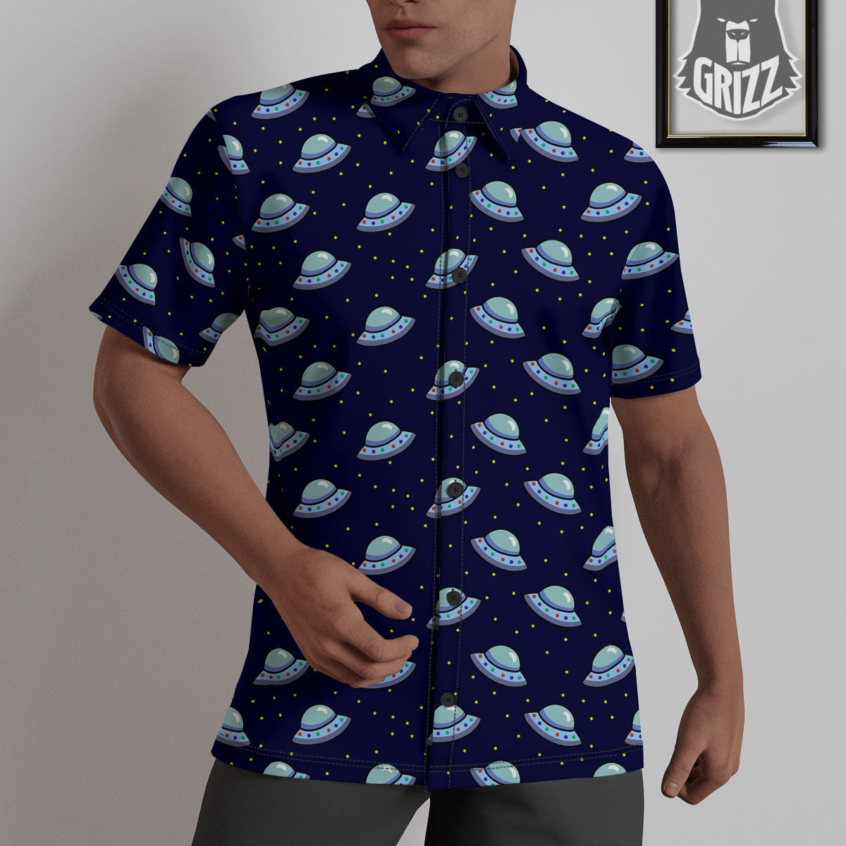 UFO Galaxy Print Pattern Untucked Shirts-grizzshop