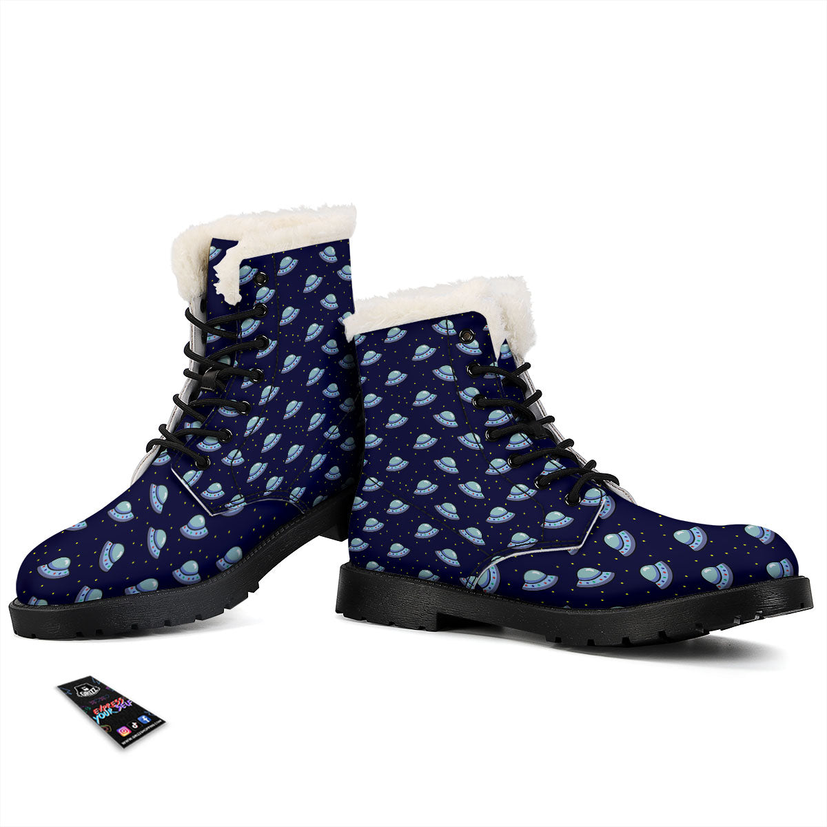 UFO Galaxy Print Pattern Winter Boots-grizzshop