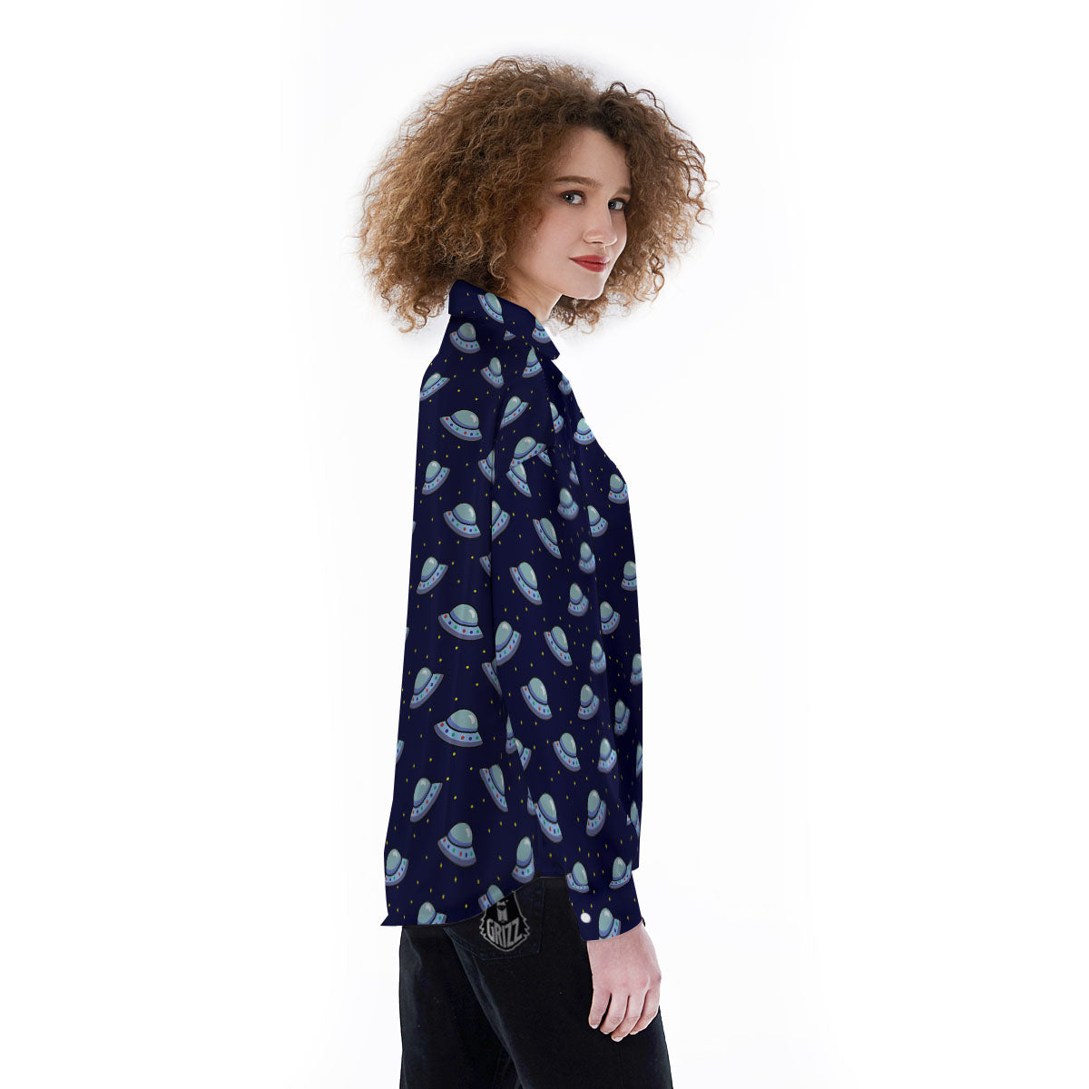UFO Galaxy Print Pattern Women's Long Sleeve Shirts-grizzshop