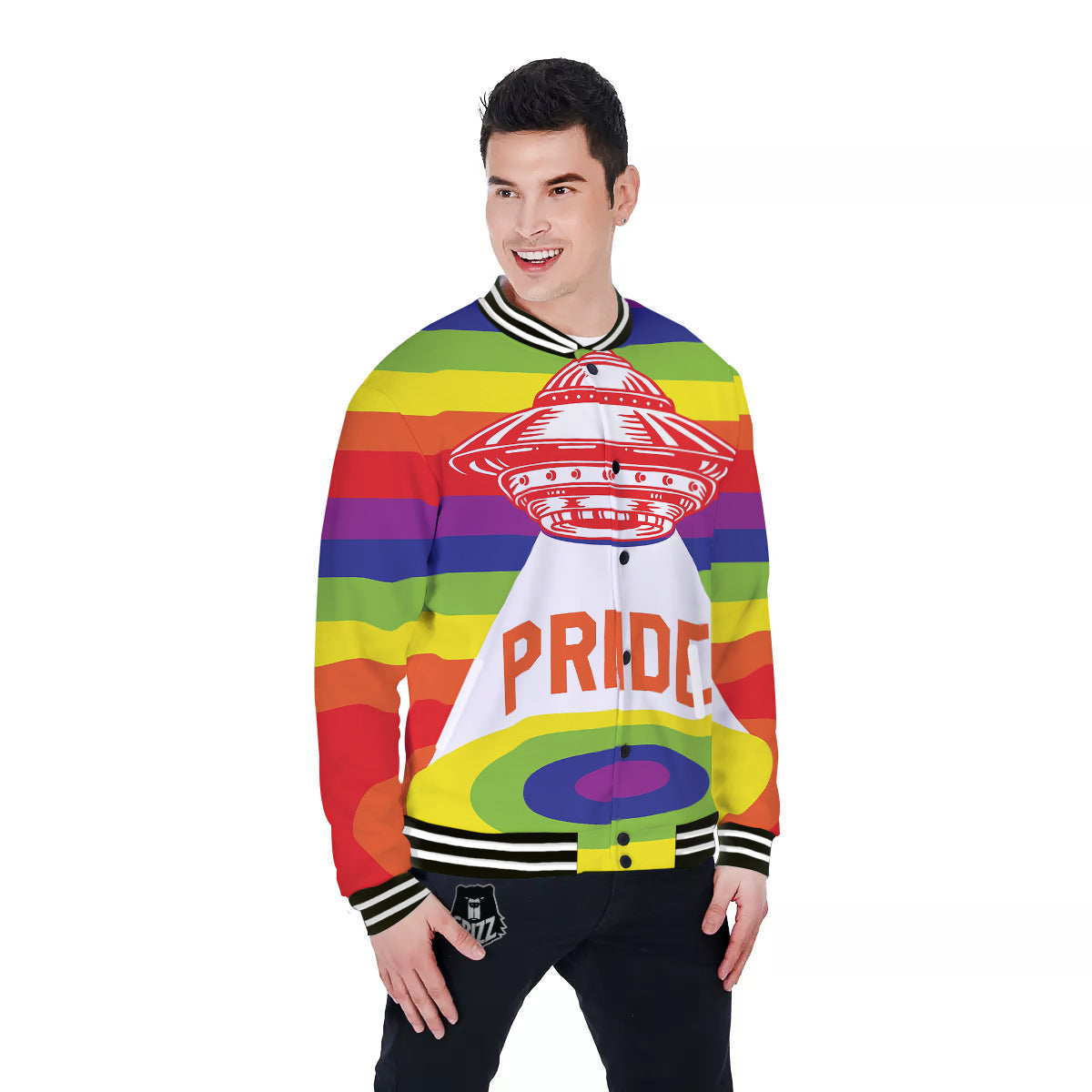 UFO LGBT Pride Rainbow Print Baseball Jacket-grizzshop