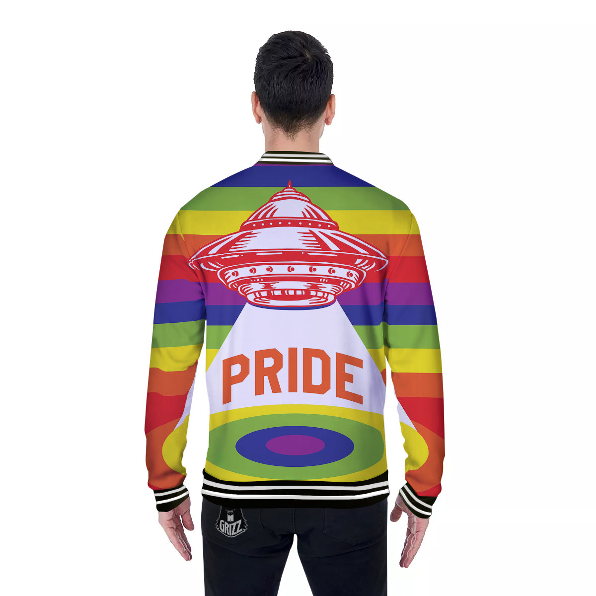 UFO LGBT Pride Rainbow Print Baseball Jacket-grizzshop