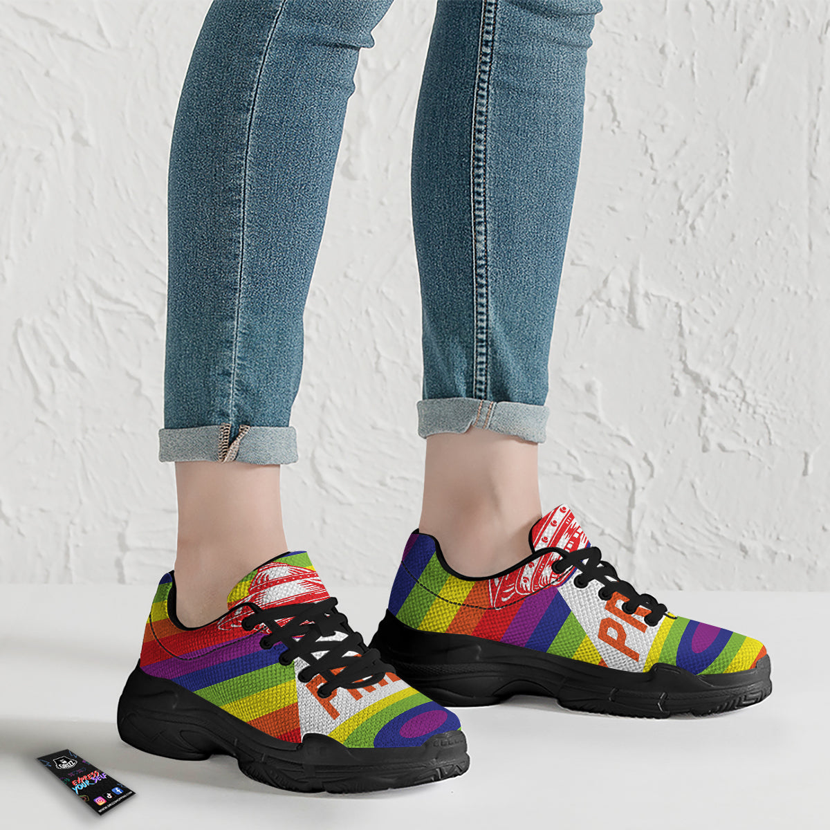 UFO LGBT Pride Rainbow Print Black Chunky Shoes-grizzshop