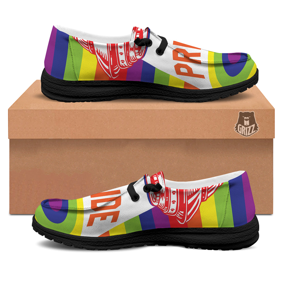 UFO LGBT Pride Rainbow Print Black Loafers-grizzshop