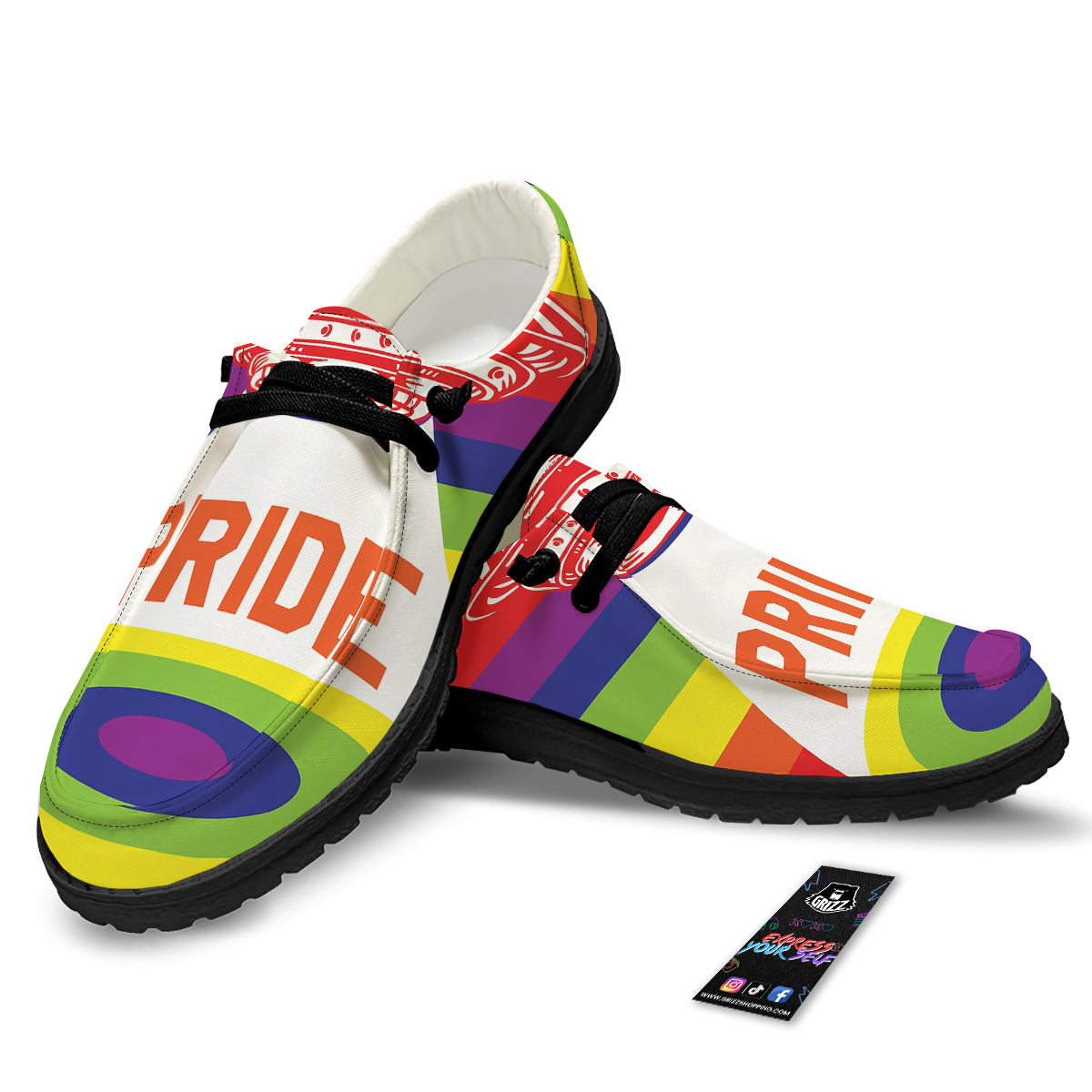 UFO LGBT Pride Rainbow Print Black Loafers-grizzshop