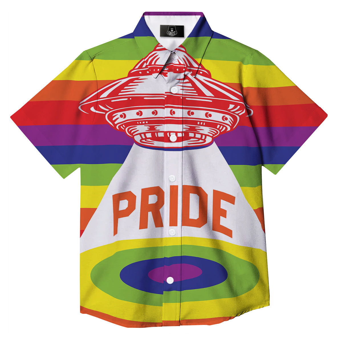 UFO LGBT Pride Rainbow Print Button Up Shirt-grizzshop