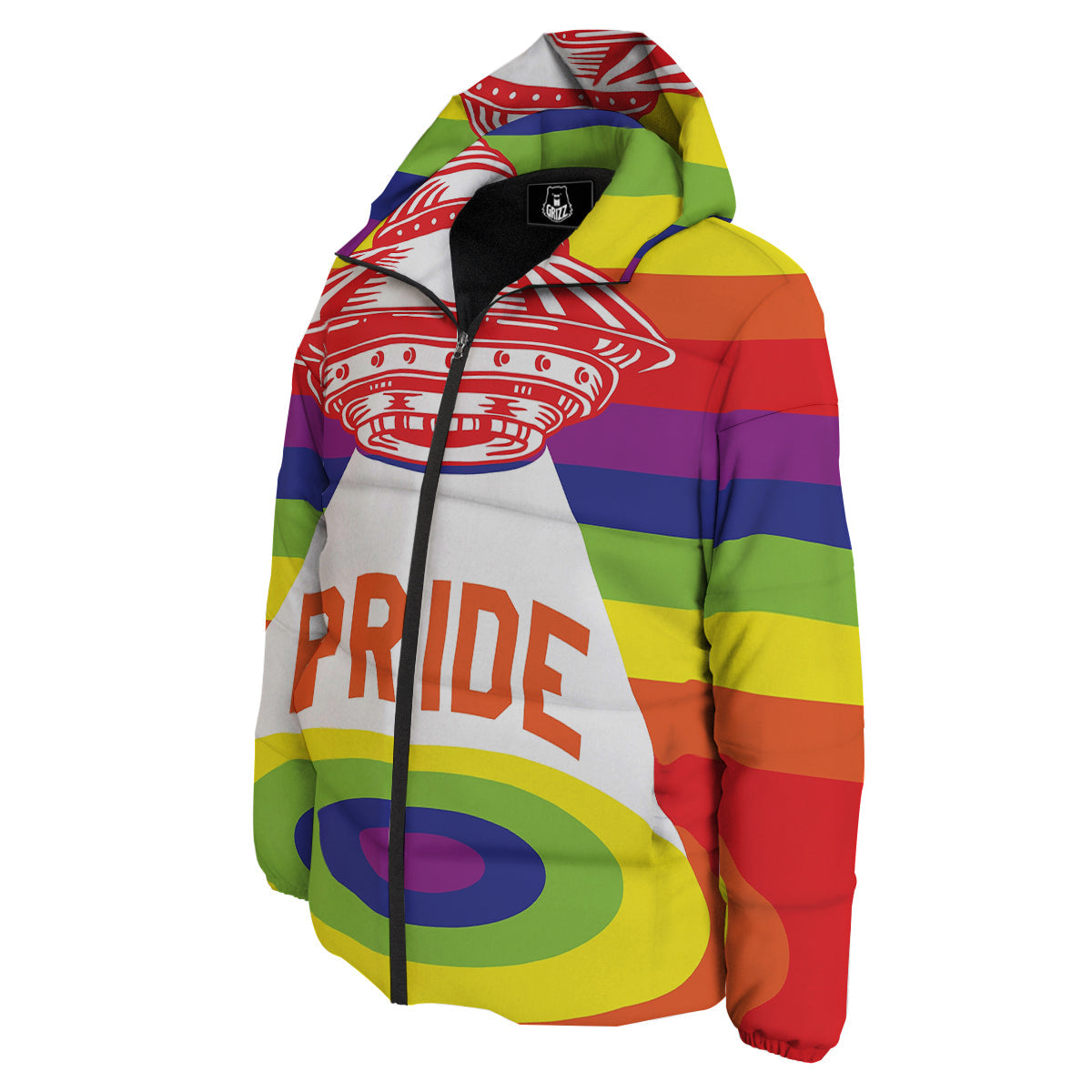 UFO LGBT Pride Rainbow Print Down Jacket-grizzshop