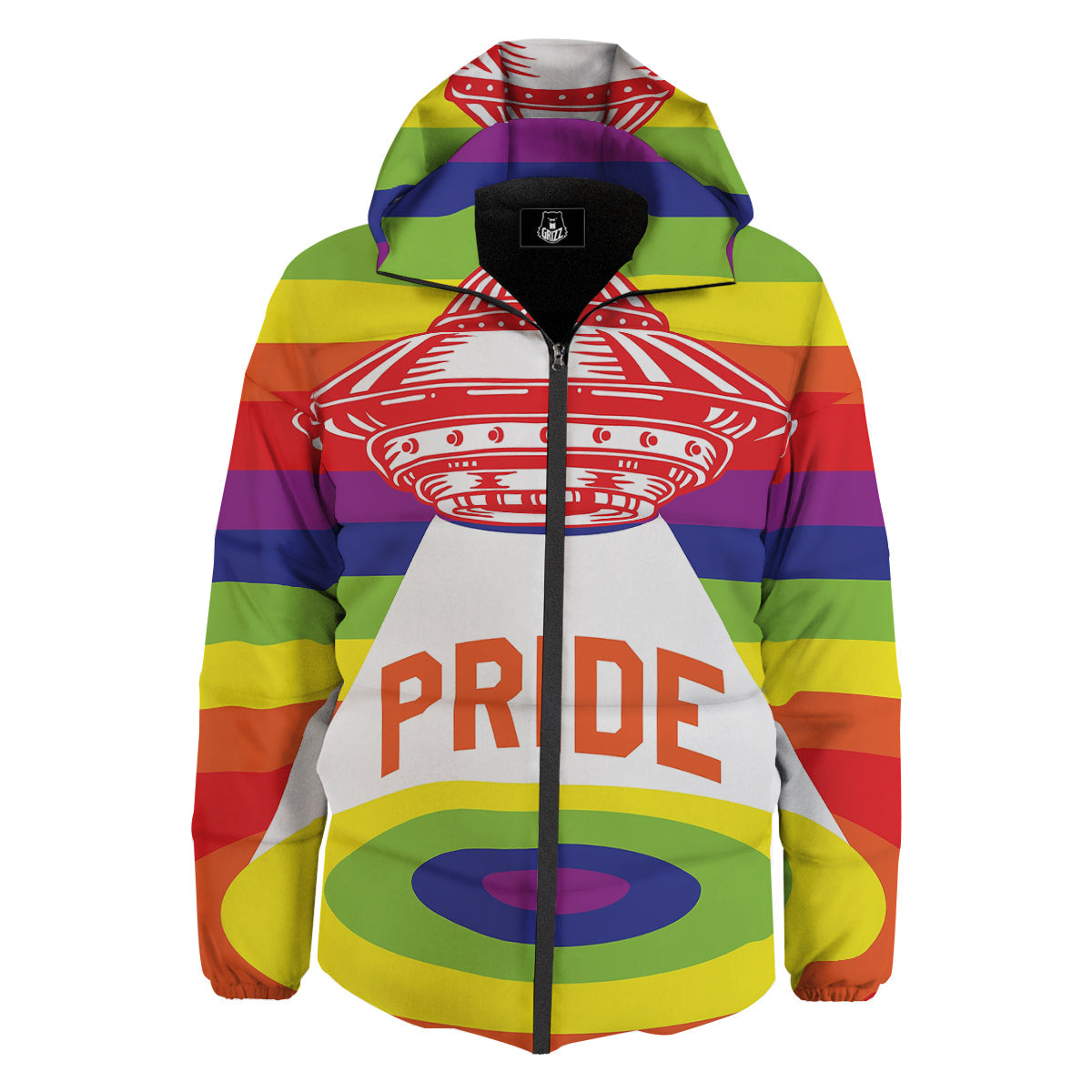 UFO LGBT Pride Rainbow Print Down Jacket-grizzshop