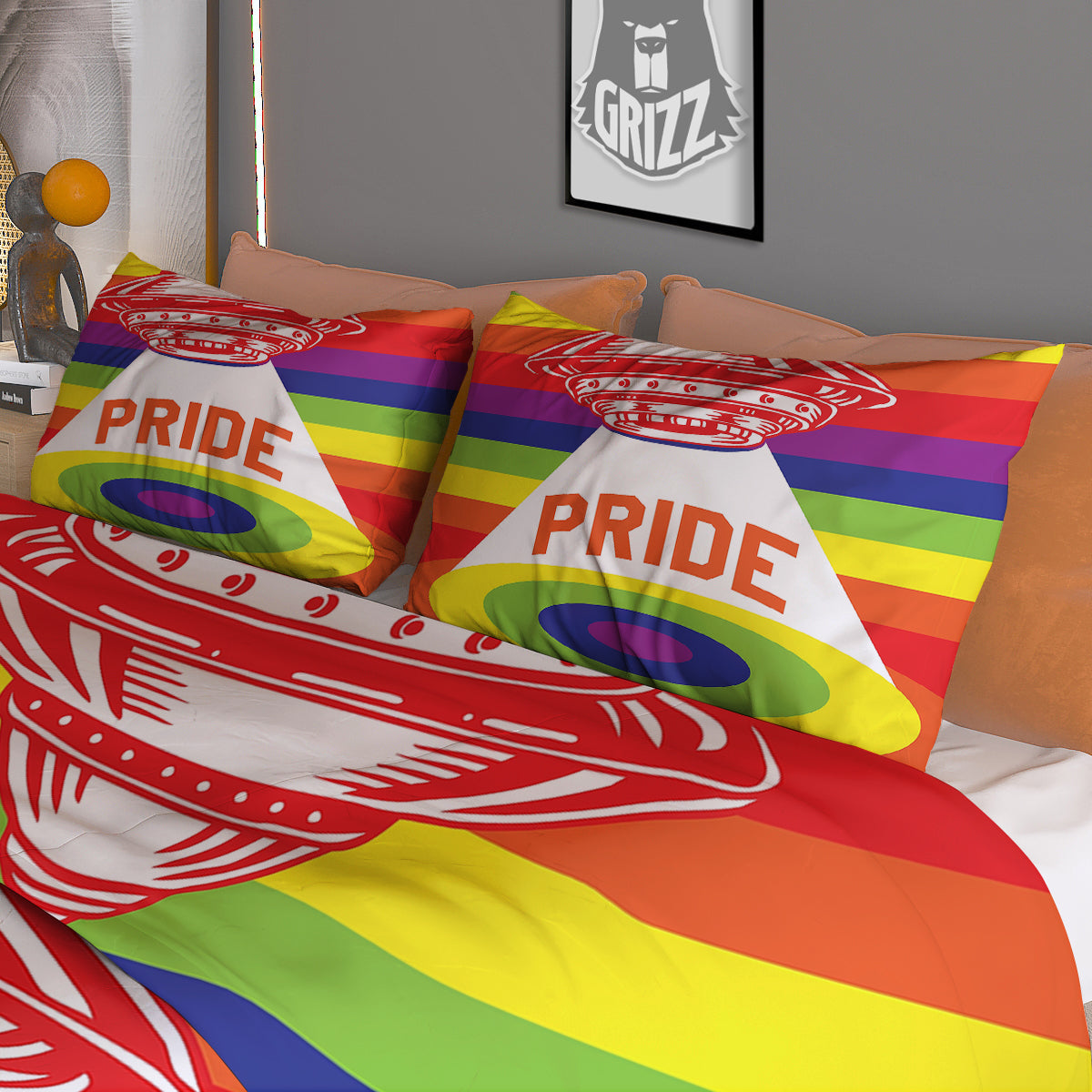 UFO LGBT Pride Rainbow Print Duvet Cover Bedding Set