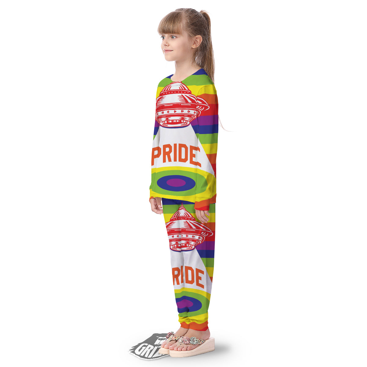 UFO LGBT Pride Rainbow Print Kid's Pajamas-grizzshop