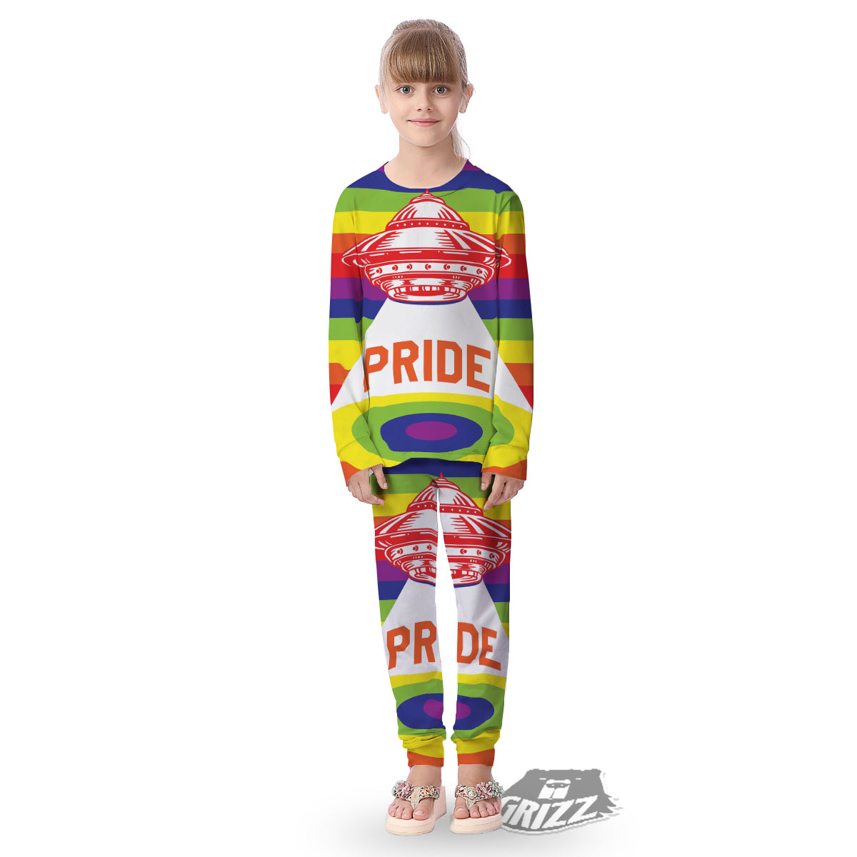 UFO LGBT Pride Rainbow Print Kid's Pajamas-grizzshop