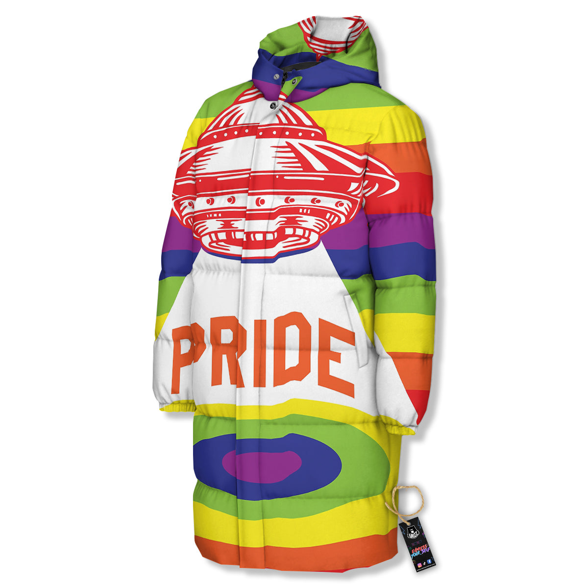 UFO LGBT Pride Rainbow Print Long Down Jacket-grizzshop