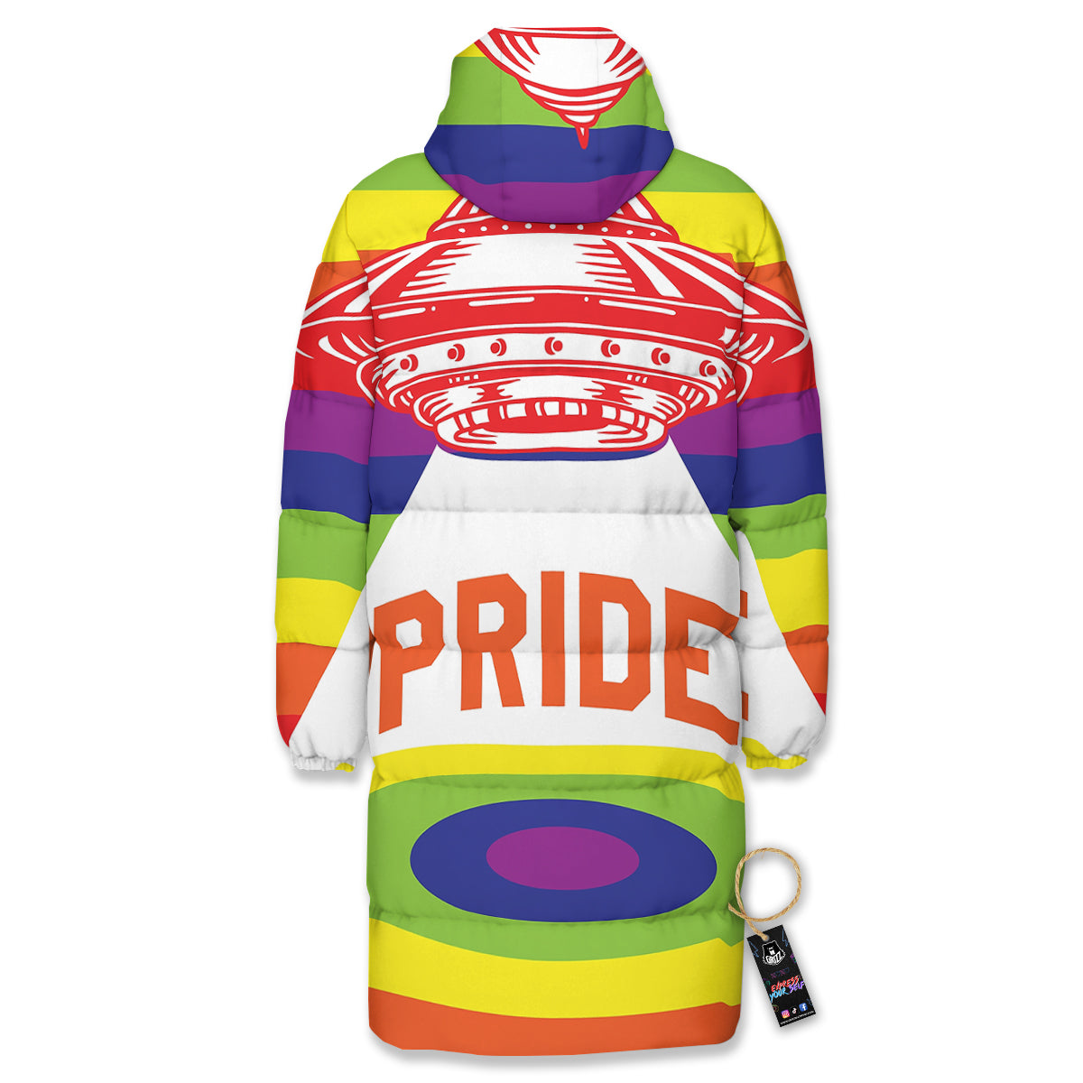 UFO LGBT Pride Rainbow Print Long Down Jacket-grizzshop