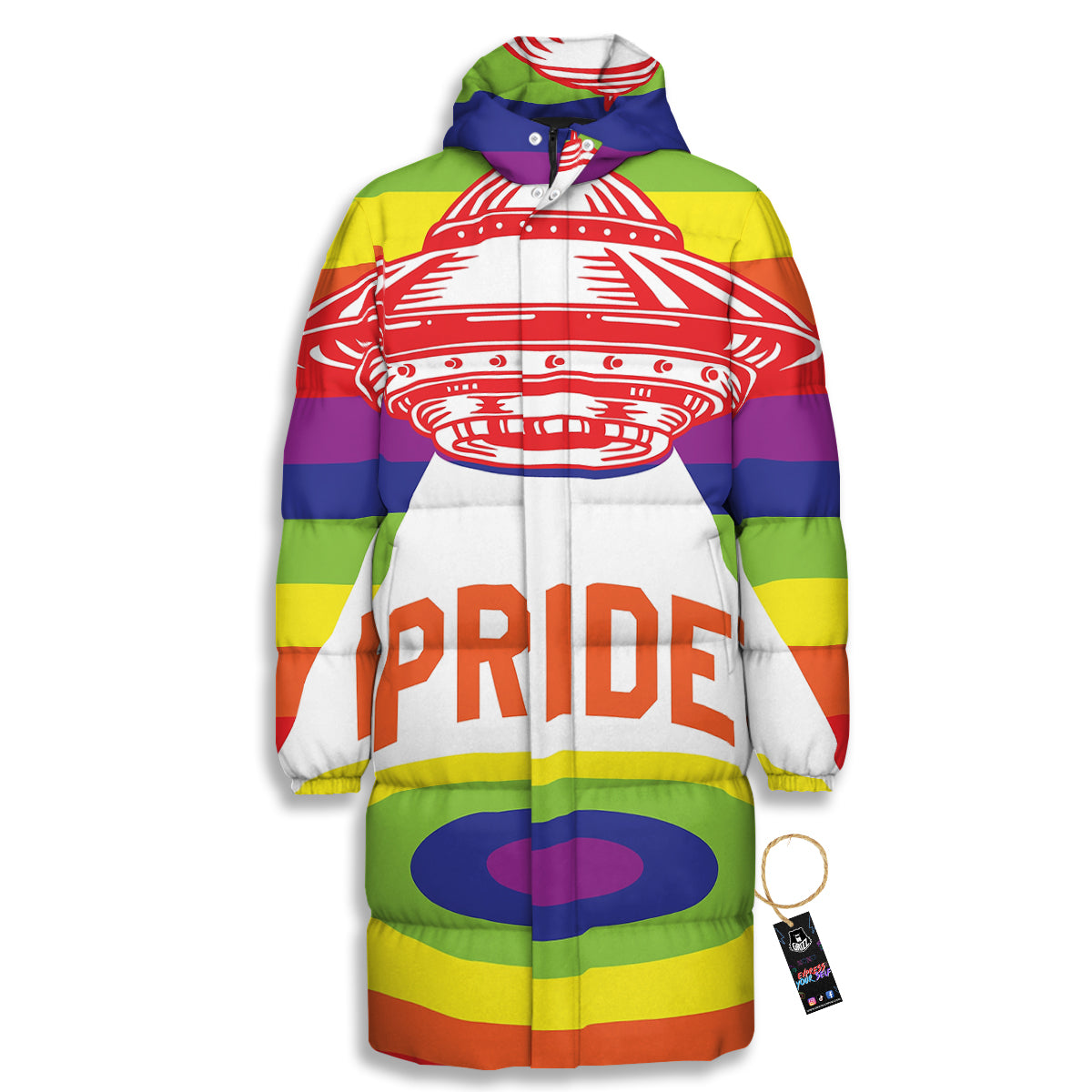 UFO LGBT Pride Rainbow Print Long Down Jacket-grizzshop