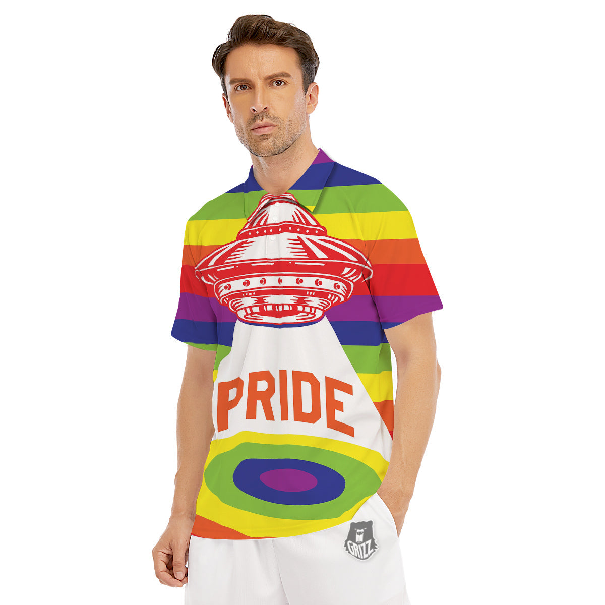 UFO LGBT Pride Rainbow Print Men's Golf Shirts-grizzshop