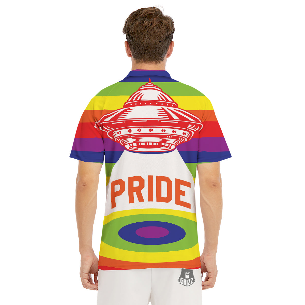 UFO LGBT Pride Rainbow Print Men's Golf Shirts-grizzshop