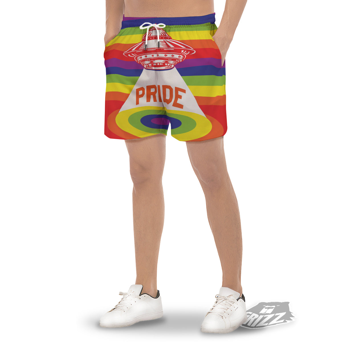 UFO LGBT Pride Rainbow Print Men's Gym Shorts-grizzshop