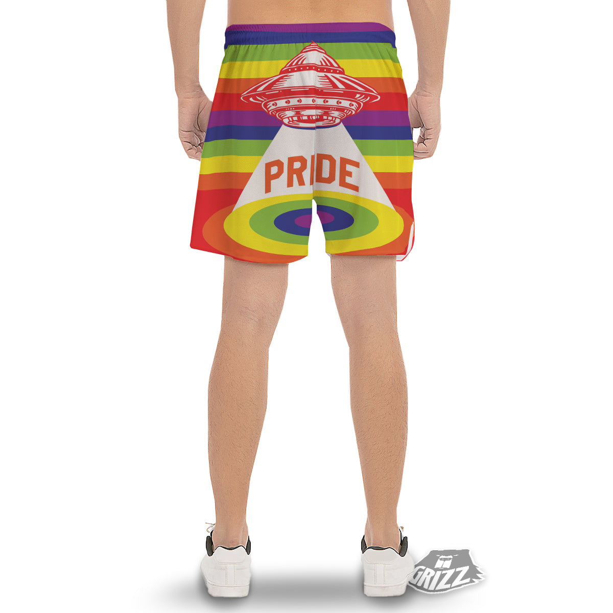 UFO LGBT Pride Rainbow Print Men's Gym Shorts-grizzshop