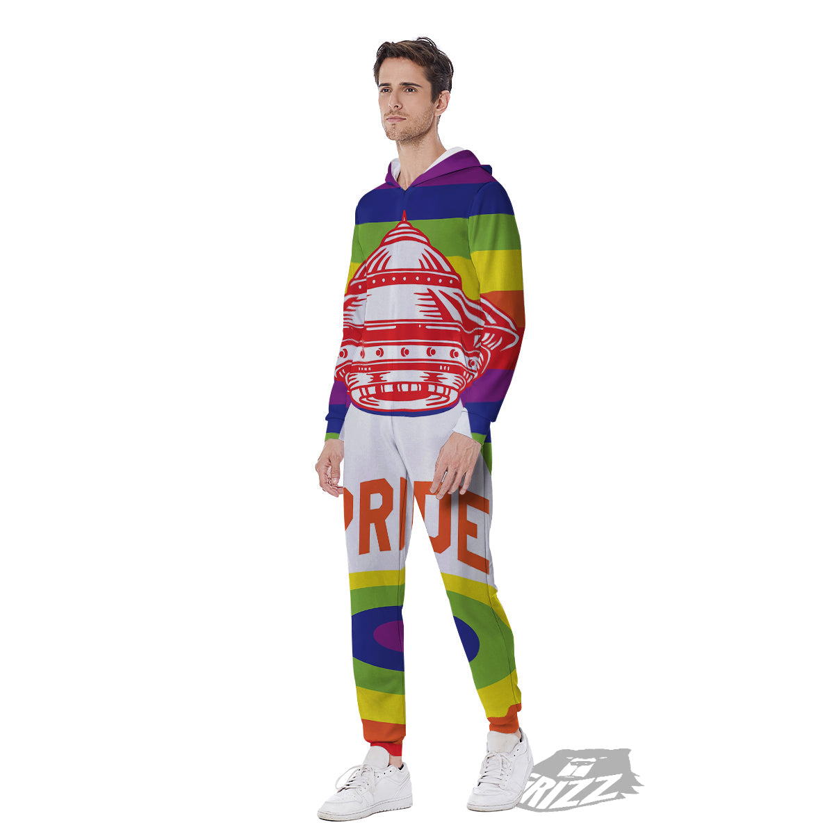 UFO LGBT Pride Rainbow Print Men's Jumpsuit-grizzshop