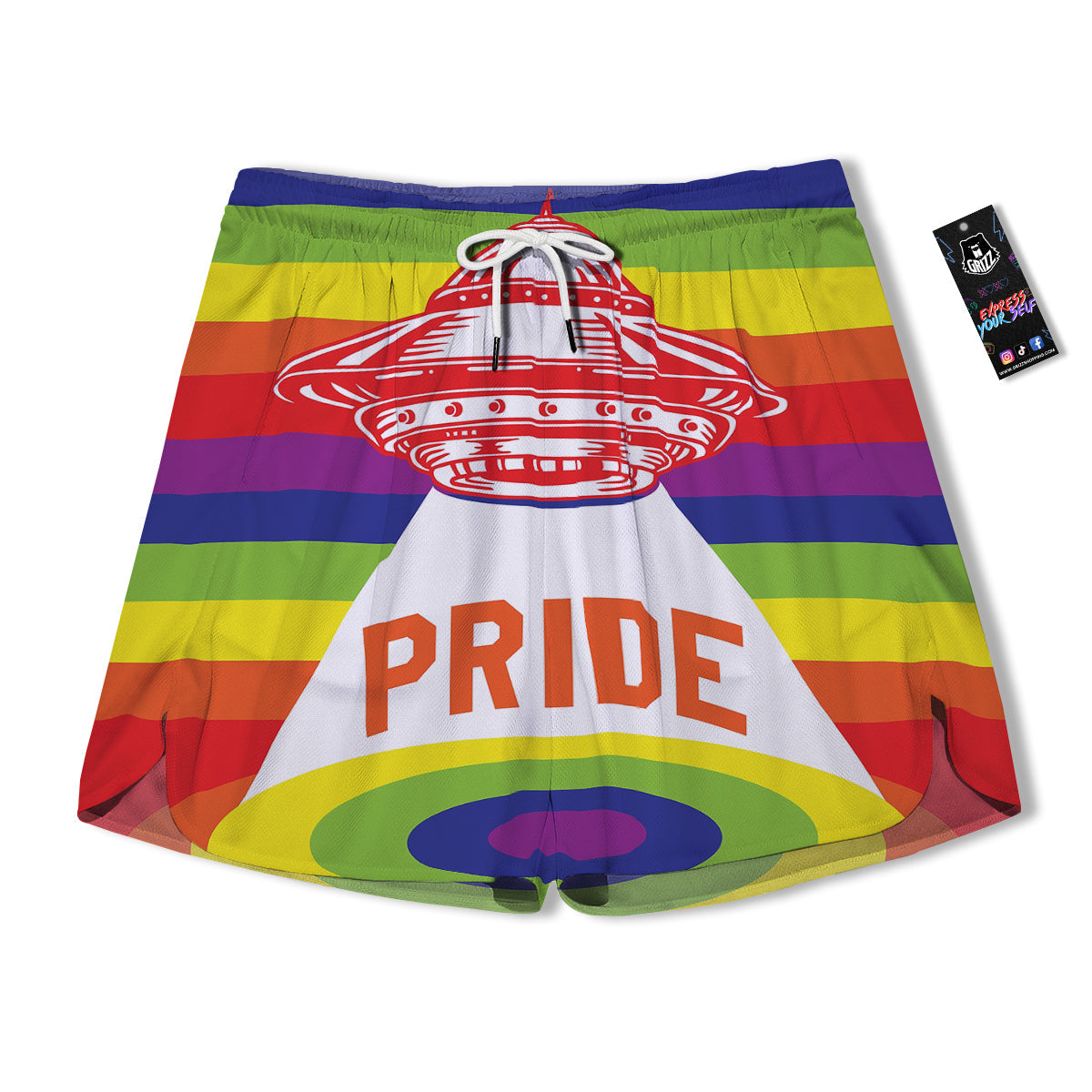 UFO LGBT Pride Rainbow Print Men's Running Shorts-grizzshop