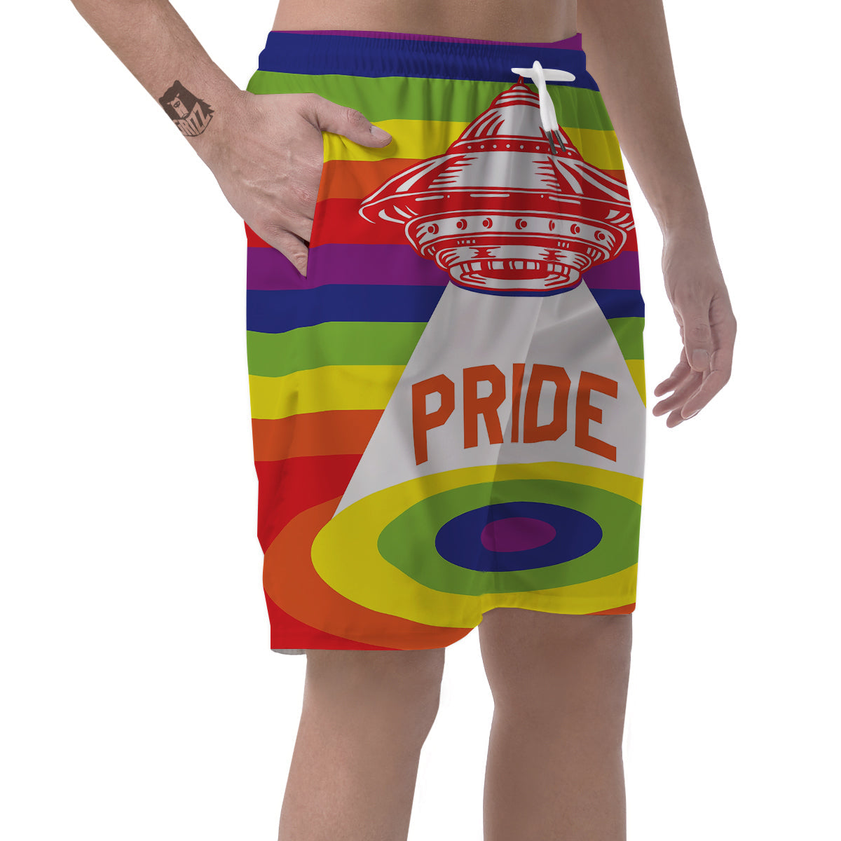 UFO LGBT Pride Rainbow Print Men's Shorts-grizzshop
