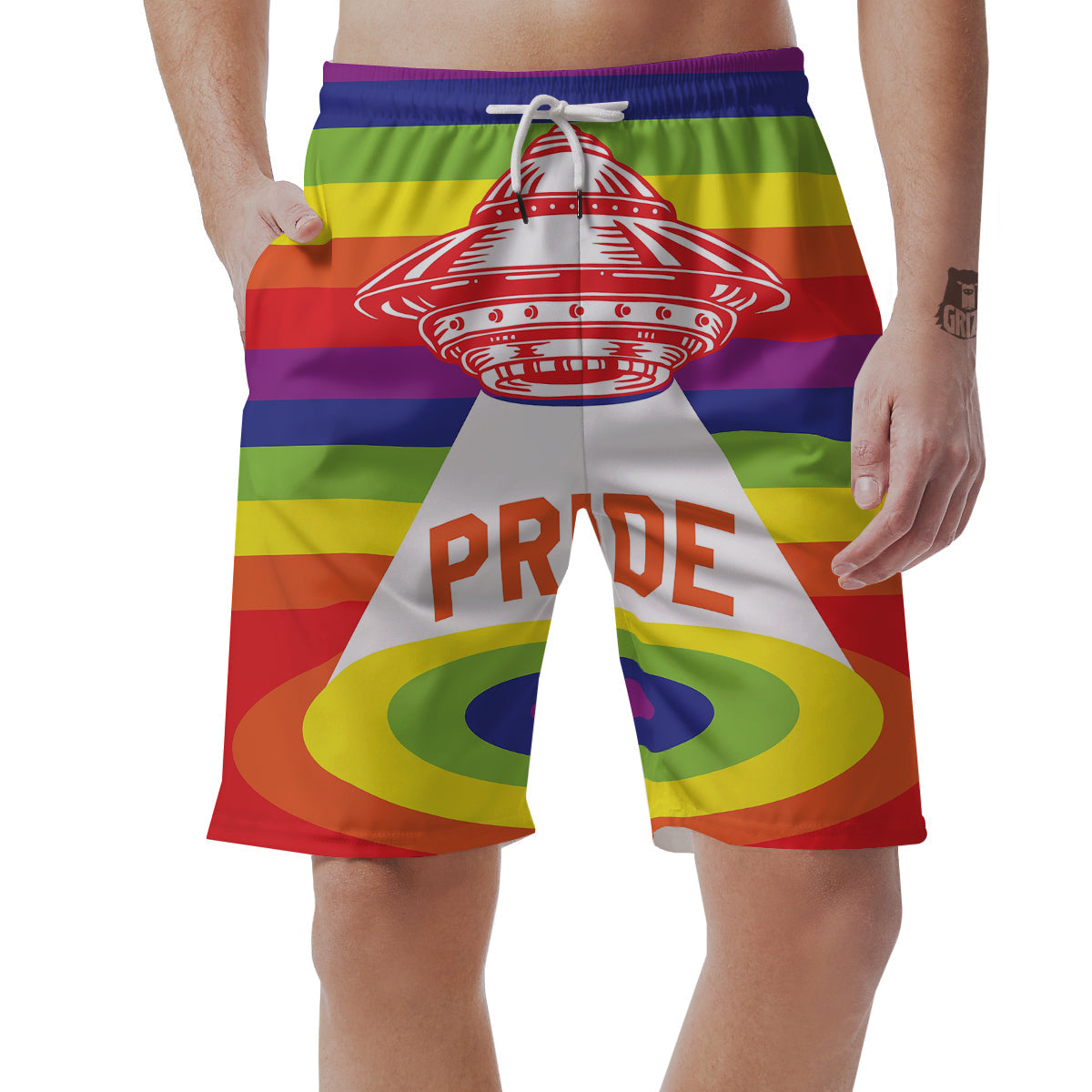 UFO LGBT Pride Rainbow Print Men's Shorts-grizzshop