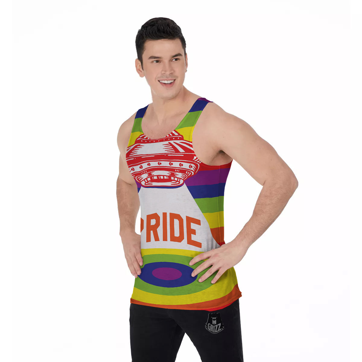 UFO LGBT Pride Rainbow Print Men's Tank Top-grizzshop